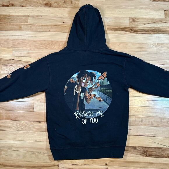 Juice Wrld 999 Black Hoodie Sweatshirt Reminds Me of You Butterfly Size Med - Picture 3 of 4